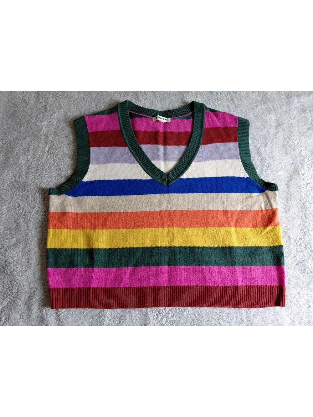 Boden Sweater Vest Womens XL Striped Knit V Neck Sleeveless Wool